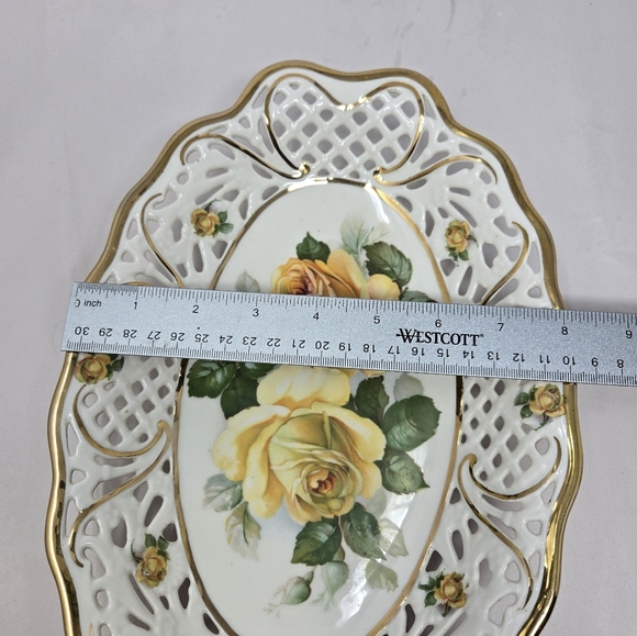 Schumann Bavaria Yellow Rose Serving Decor Dish Porcelain Perforated Edges - Picture 12 of 13